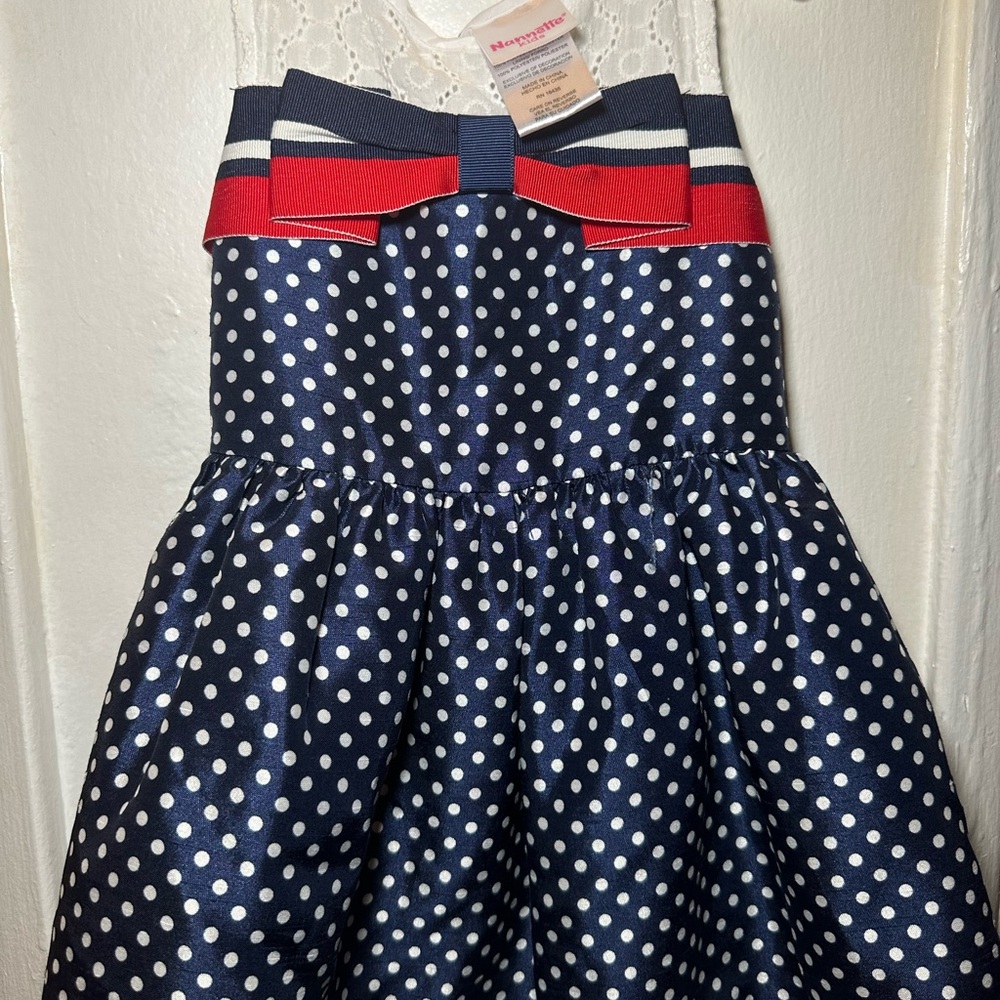Nanette Lepore Navy Polka Dot Dress with Red Bow